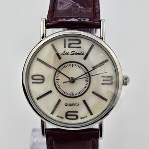 Lee Sands Women White Mother of Pearl Dial Red‎ Leather 33mm Quartz Watch